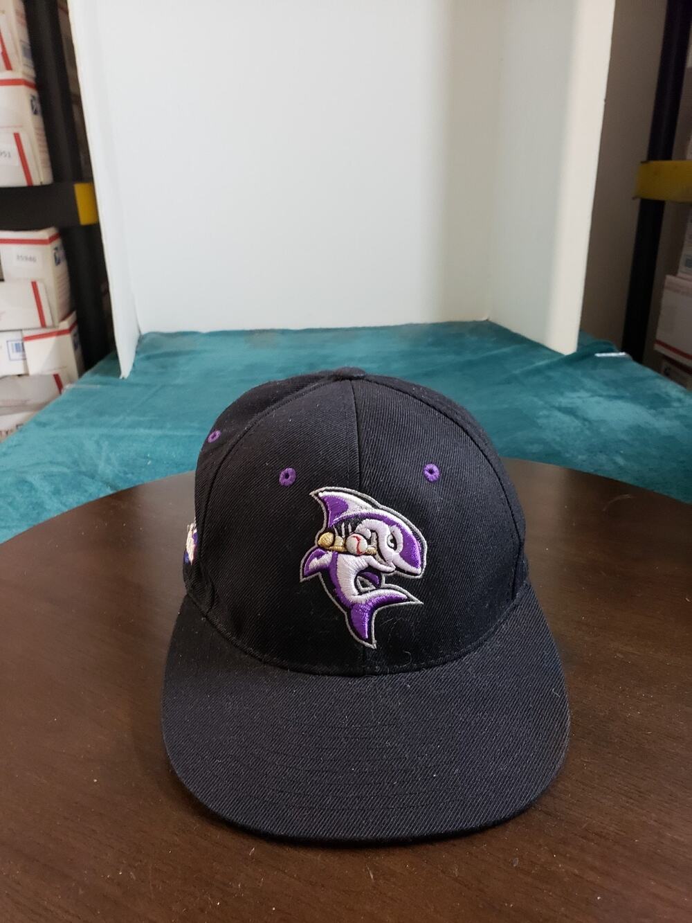 Marthas Vineyard Sharks Hat Cap Size 7 3/8 Mens Black Fitted Baseball MLB